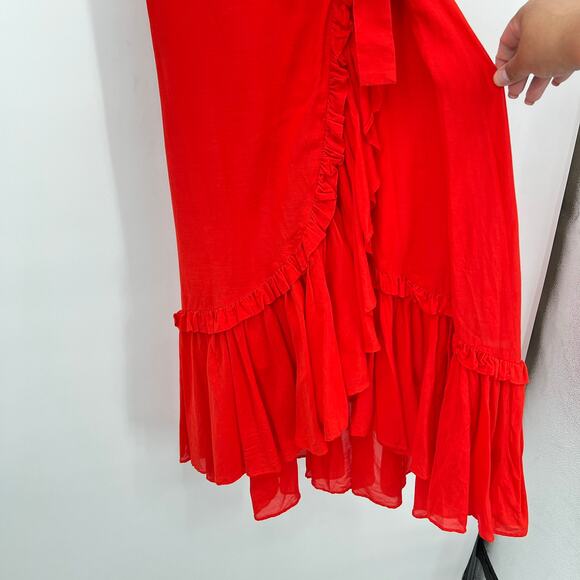 & Other Stories Red Romantic Flirty Ruffle Wrap Midi Dress Women's 2 Cocktail - Picture 9 of 11
